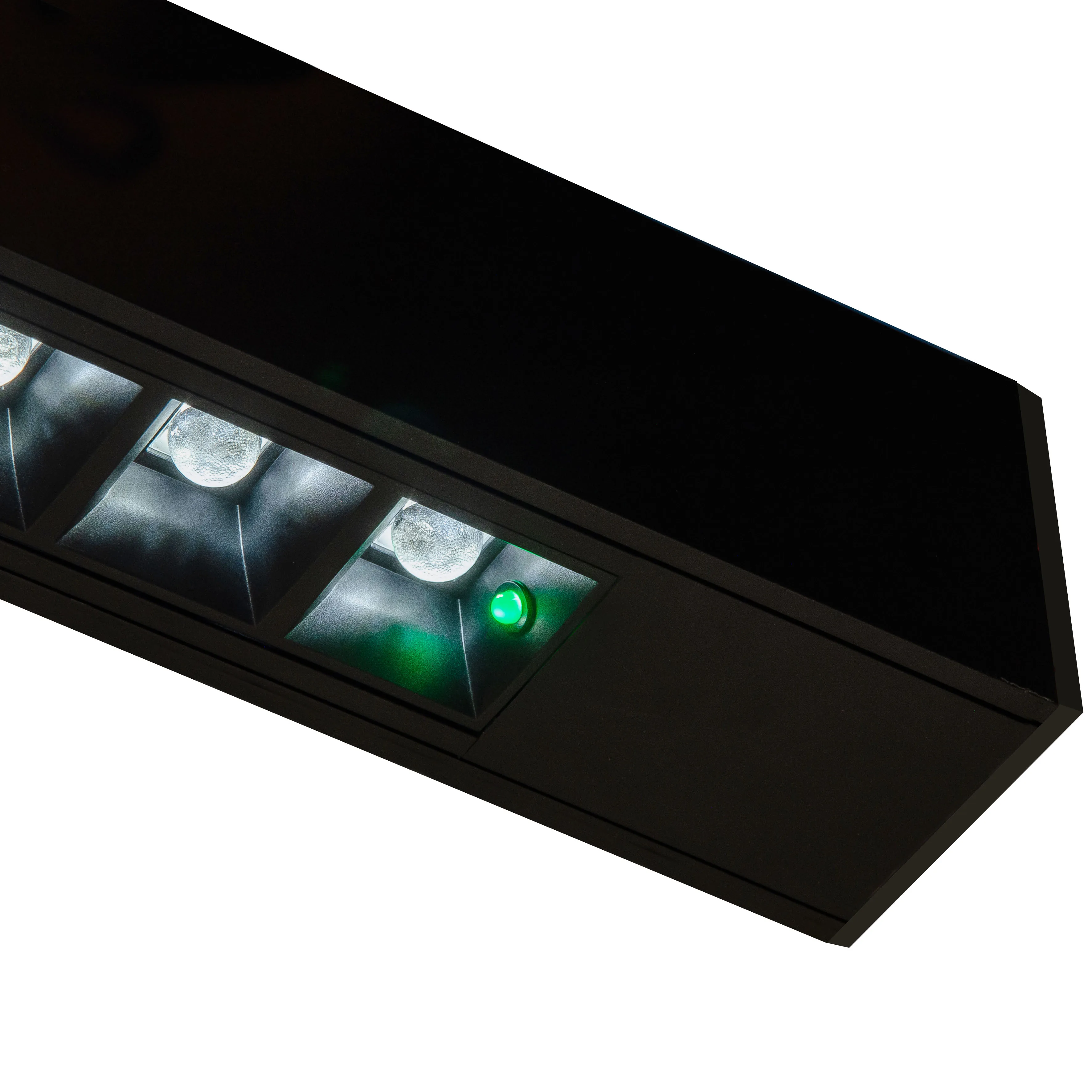 Luma black linear luminaire with integral emergency indicator option