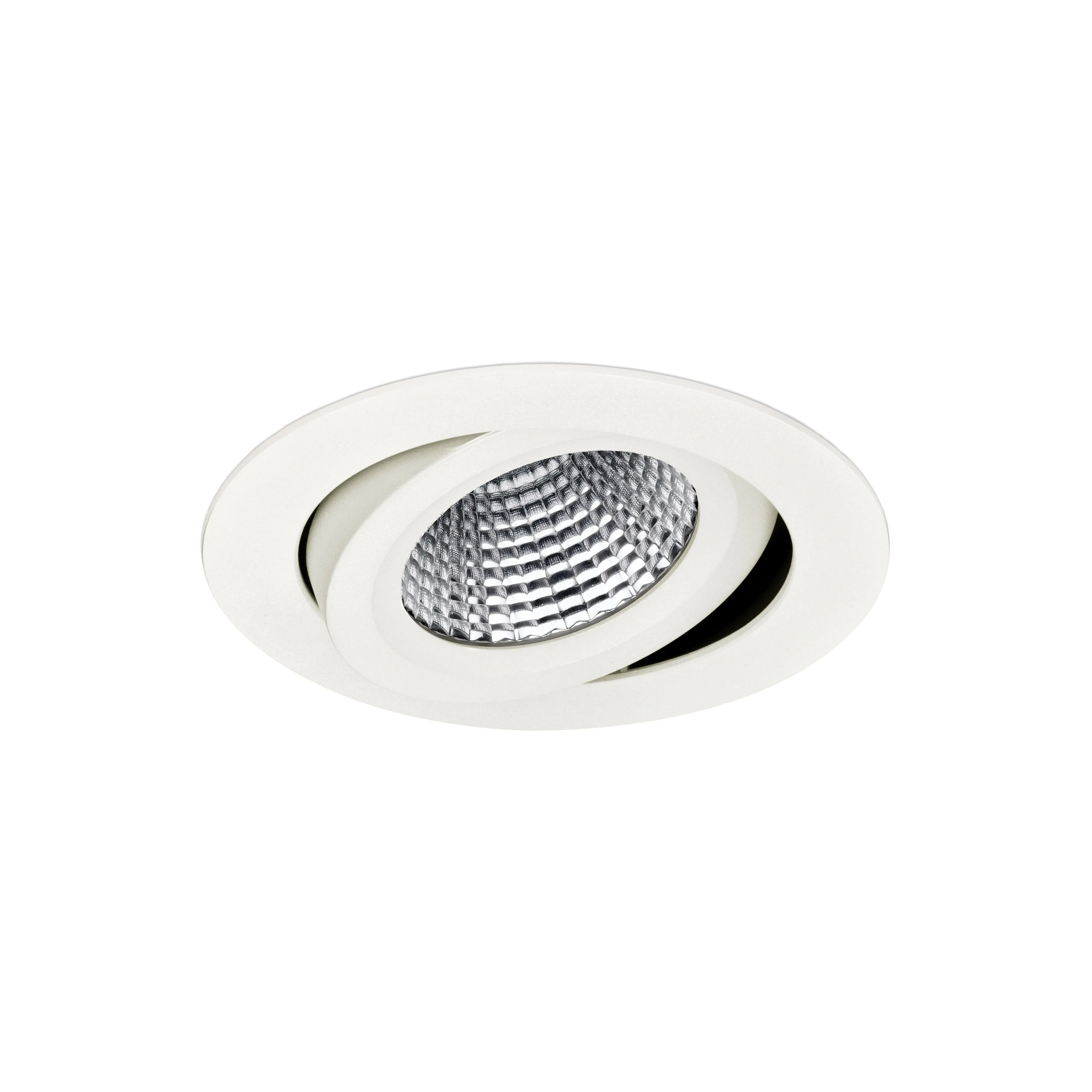 Pivot adjustable LED gimbal downlight on a white background