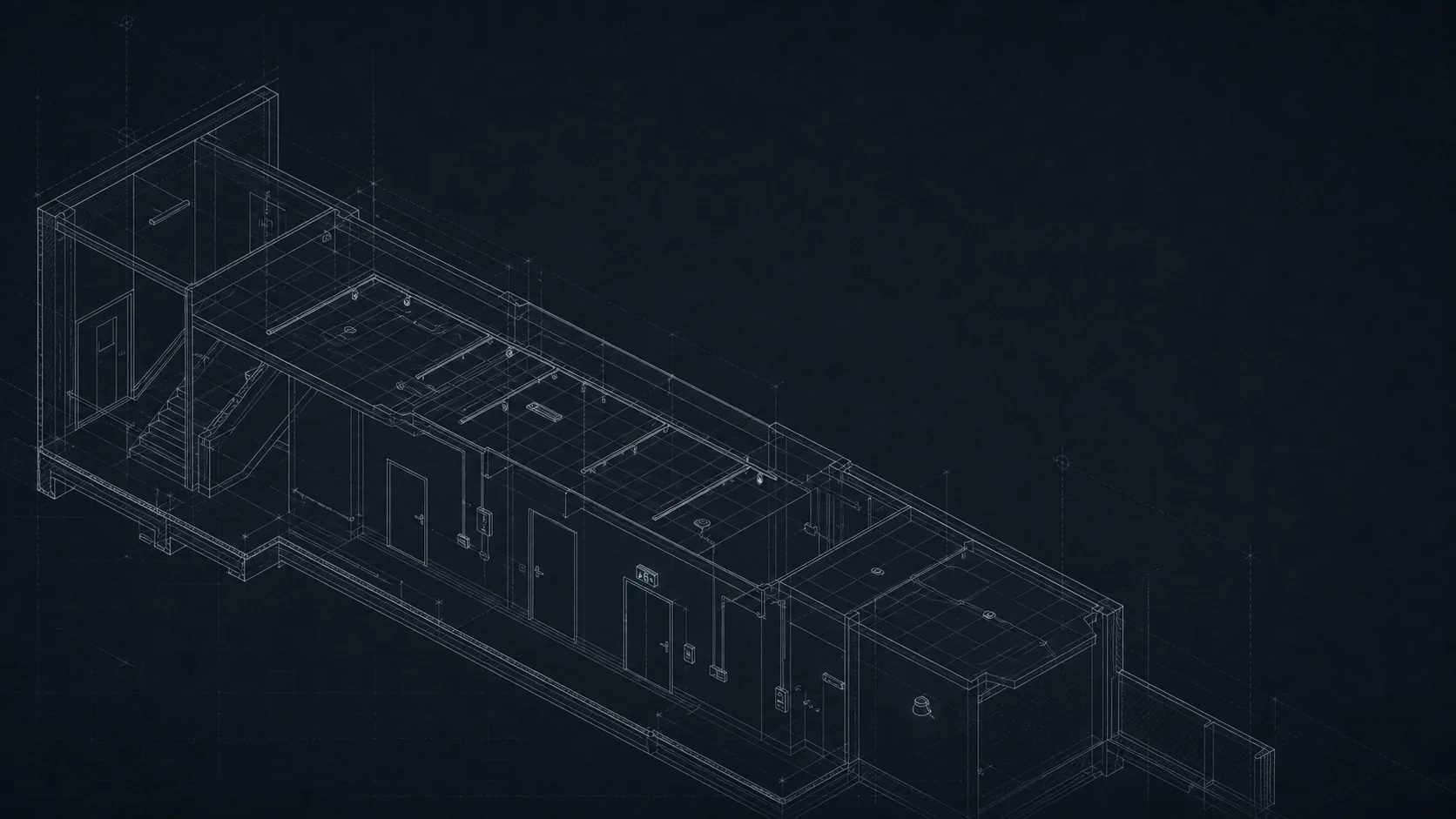 Isometric hotel corridor lighting scene showing emergency requirements, wall lights and circulation lighting