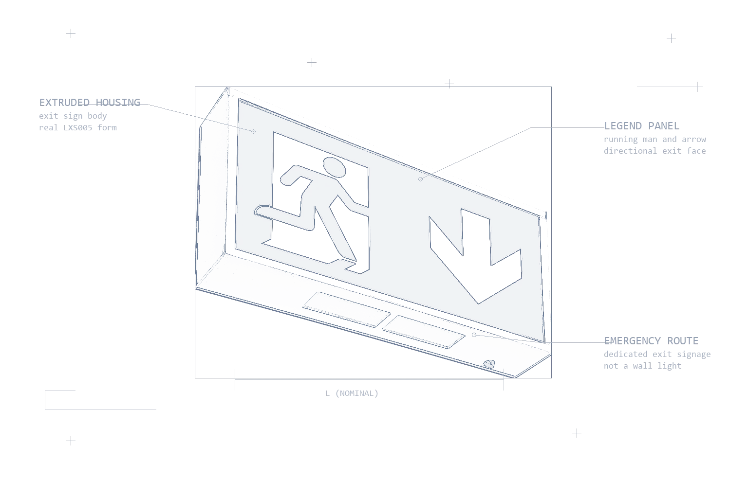 Emergency lighting exit sign category cover image for office escape routes and open areas