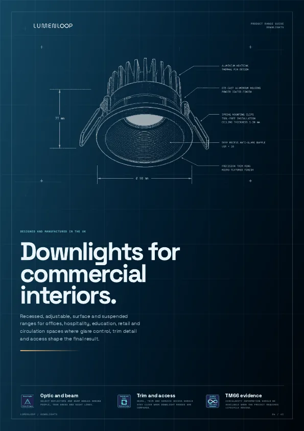 Downlights section preview from the Lumenloop brochure