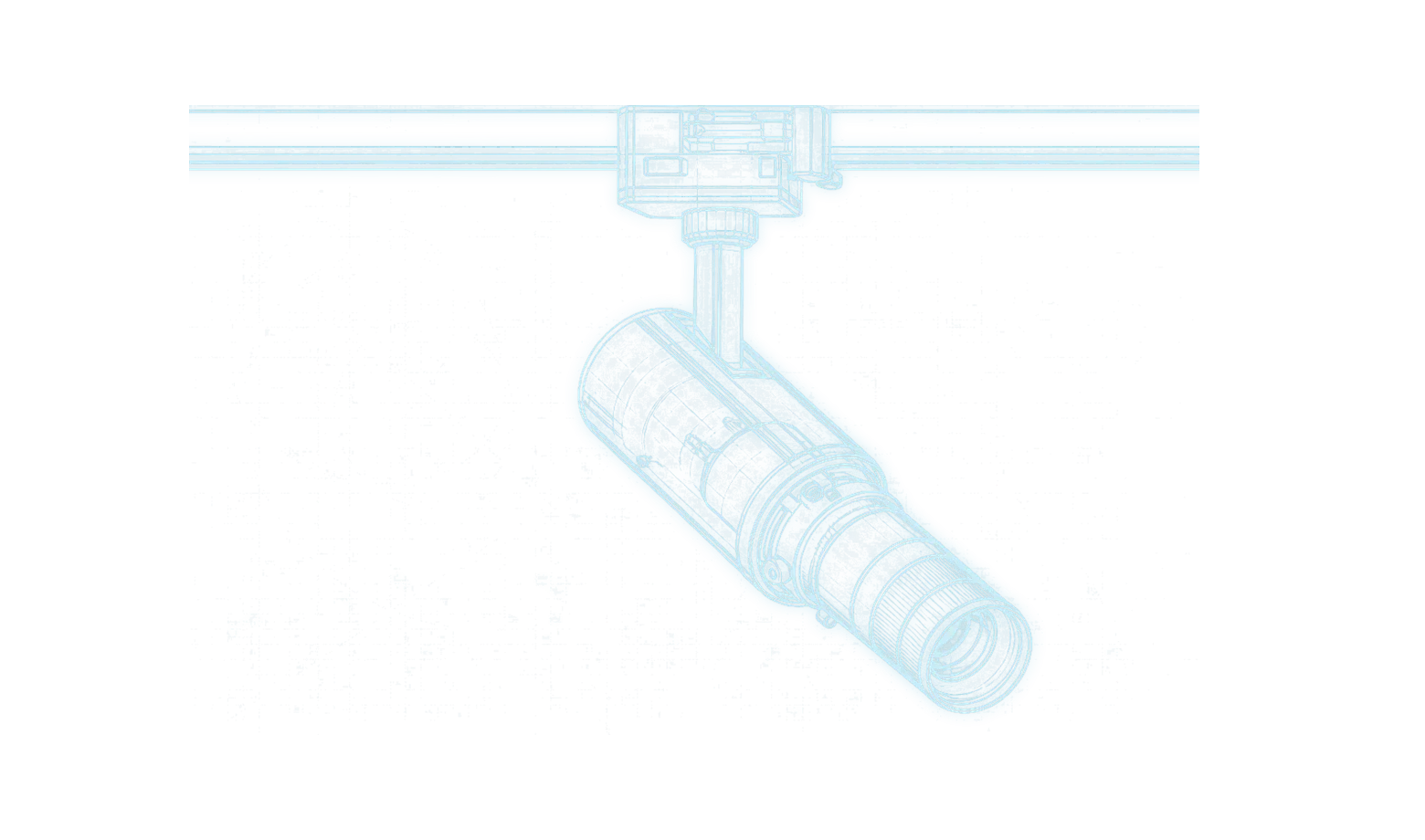 Technical blueprint view of a track mounted commercial spotlight