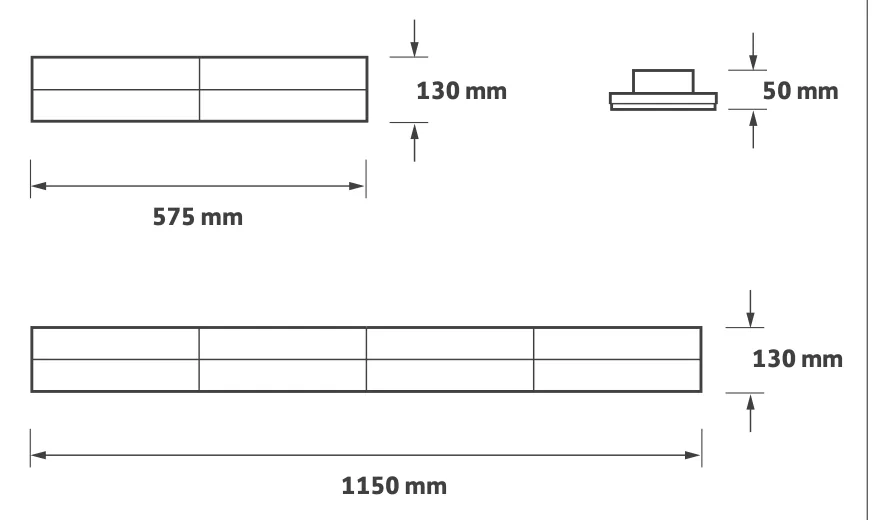 HighRack current dimensions: 575 or 1150 mm long, 130 mm wide and 50 mm high