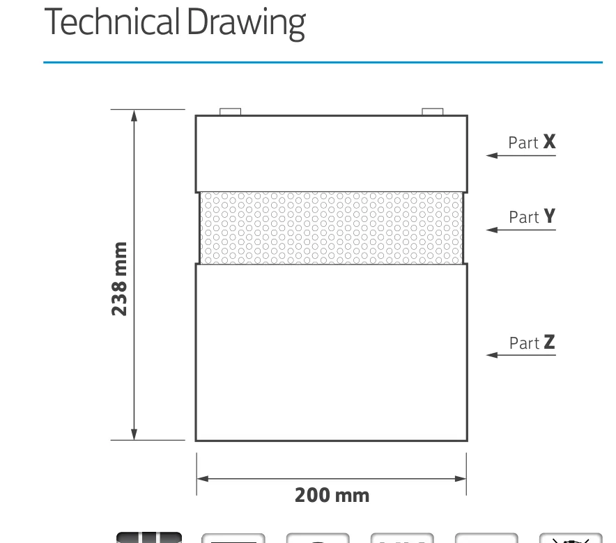 Optima Suspended technical line drawing on a white background