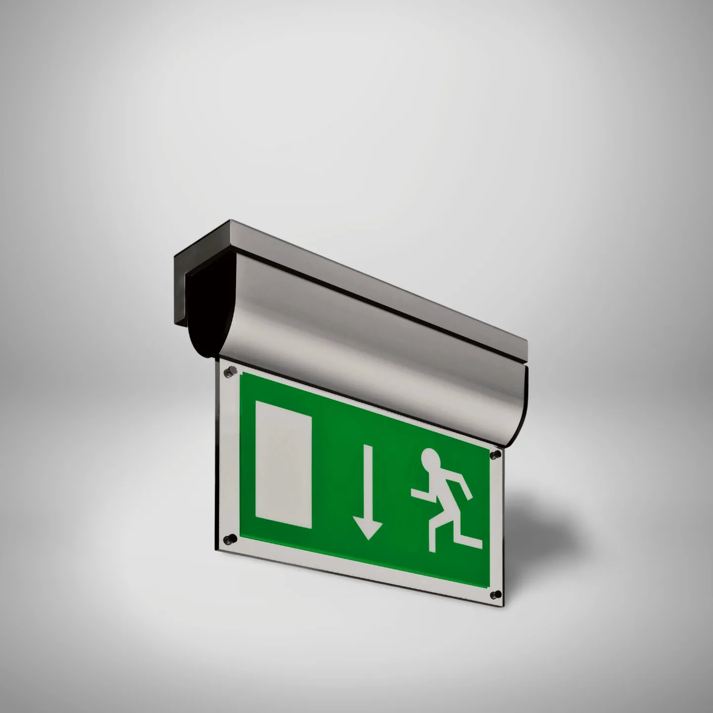 Wall-mounted exit sign source render with alternate legend orientation