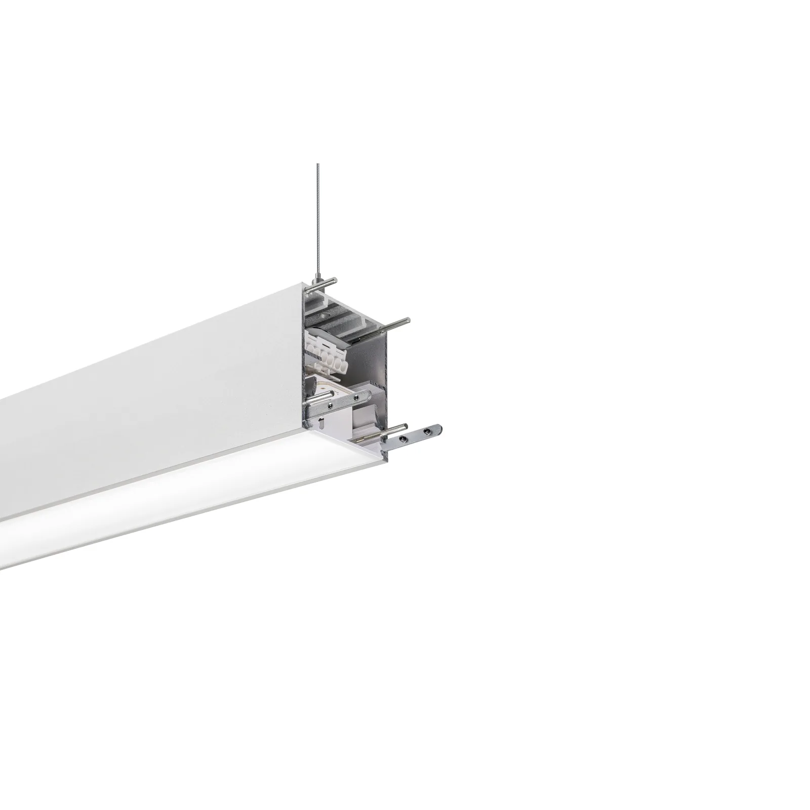 Line modular continuous linear LED system on a clean white background