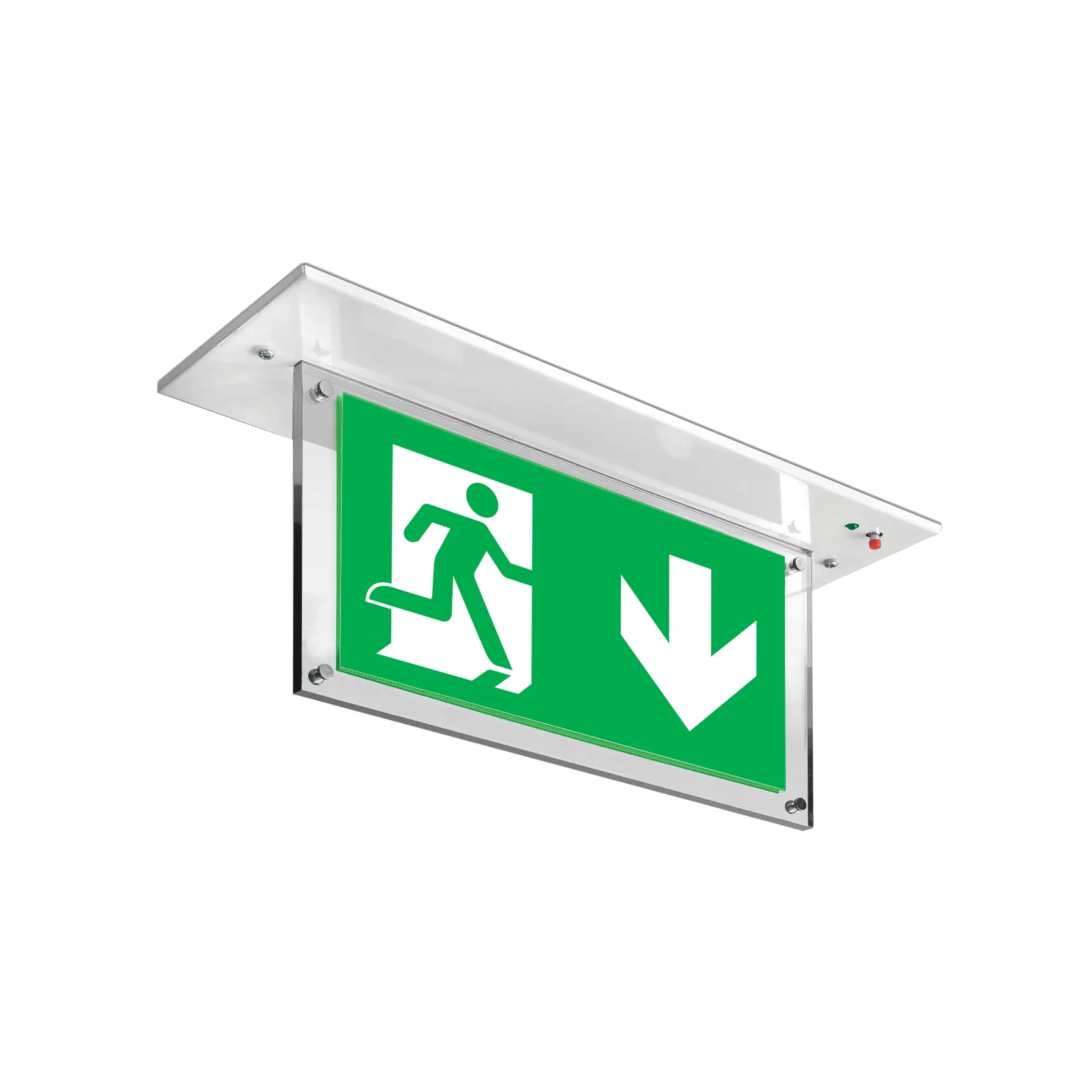 Recessed double-sided LED exit sign on a clean white background
