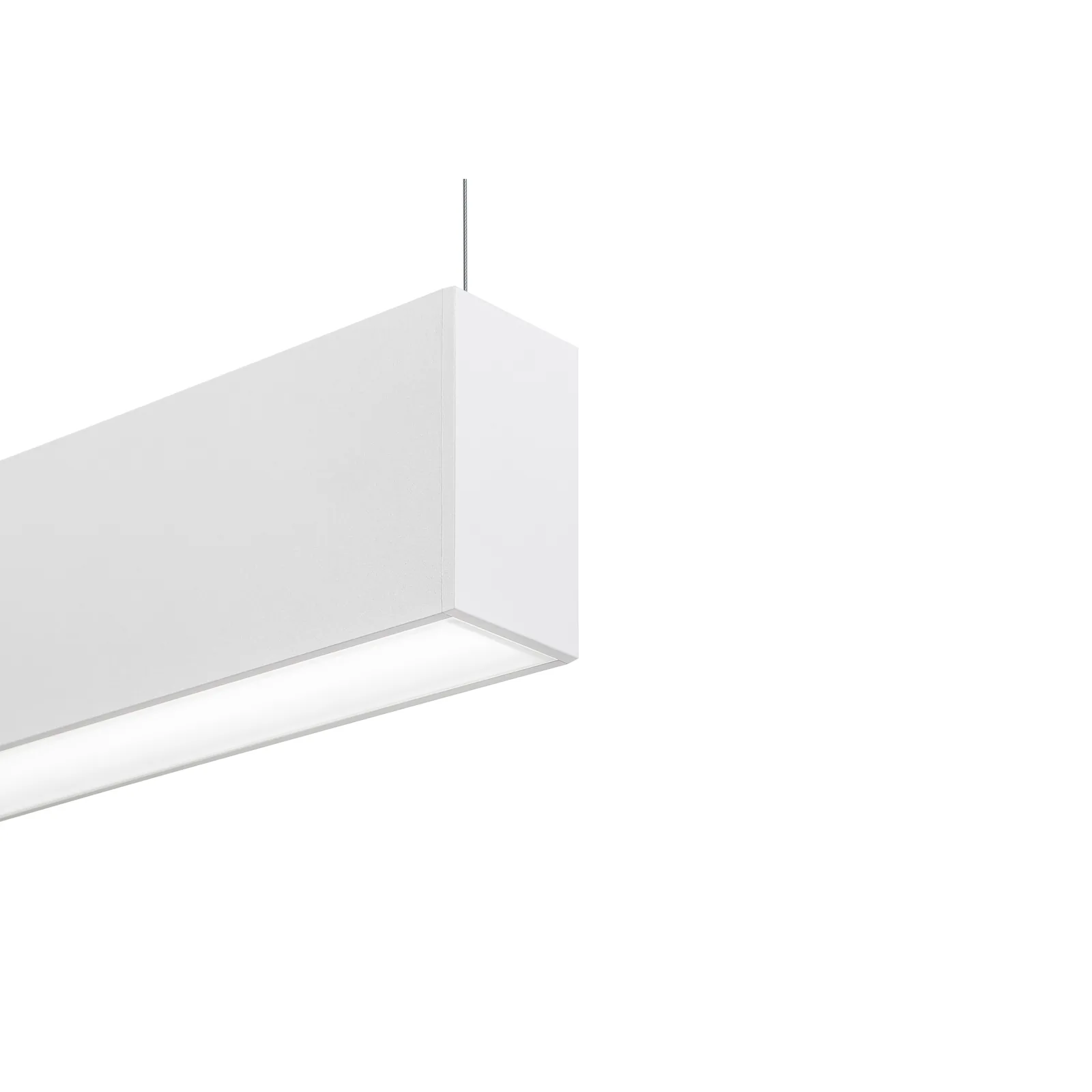 Stream suspended direct indirect linear luminaire on a clean white background
