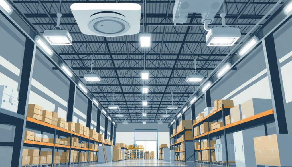 Warehouse lighting automation installation