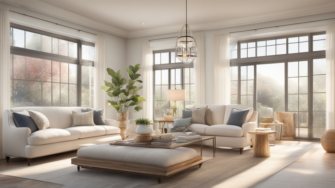 A bright room with large windows allowing natural light to enter.