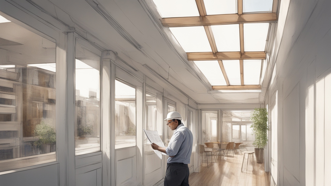 An architect reviewing building plans with a focus on daylight access.