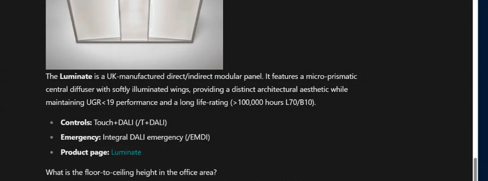 Loopy response naming Luminate panel controls, emergency option and a follow-up question